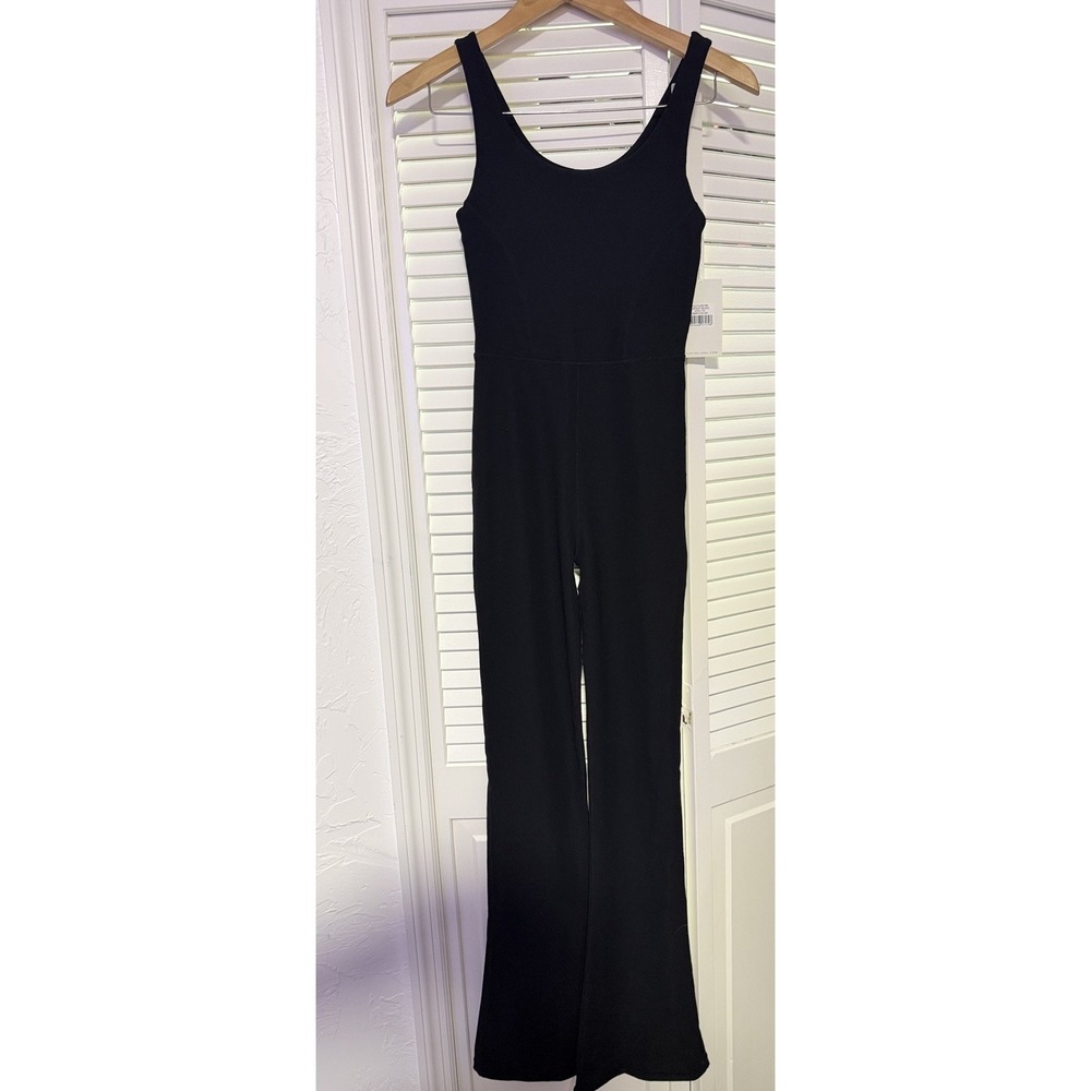 Wilo The Label Black Ribbed Flared One Piece Stretch Activewear Jumpsuit Size XS